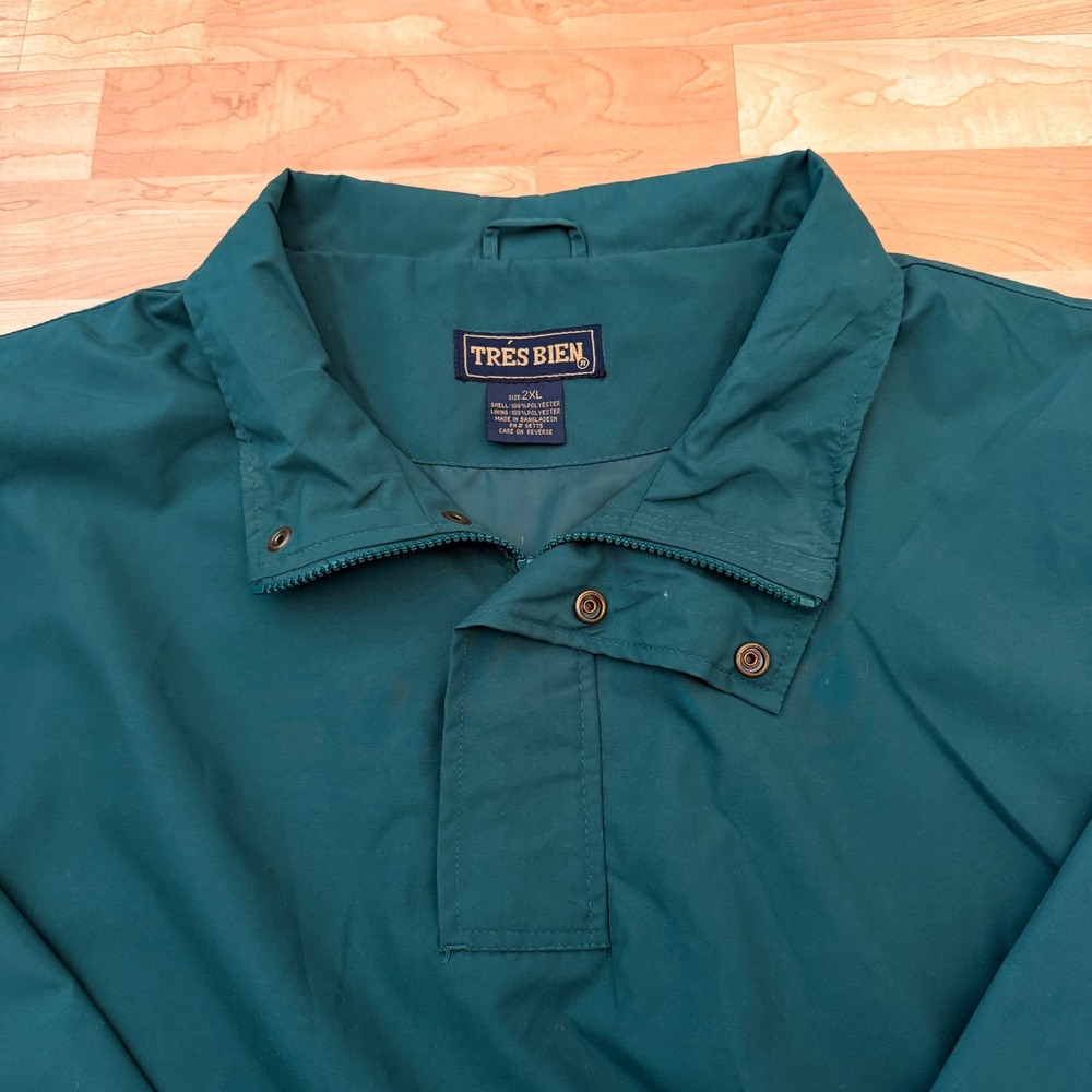 Tres Bien Mens 2XL Forest Green Windbreaker Pullover Quarter Zip Jacket Pockets - Picture 3 of 8